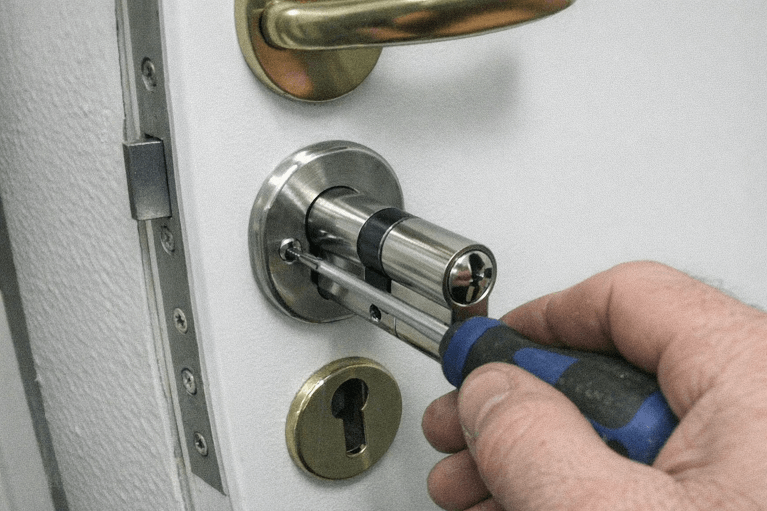 Neuer Hochsicherheitszylinder wird fachgerecht montiert